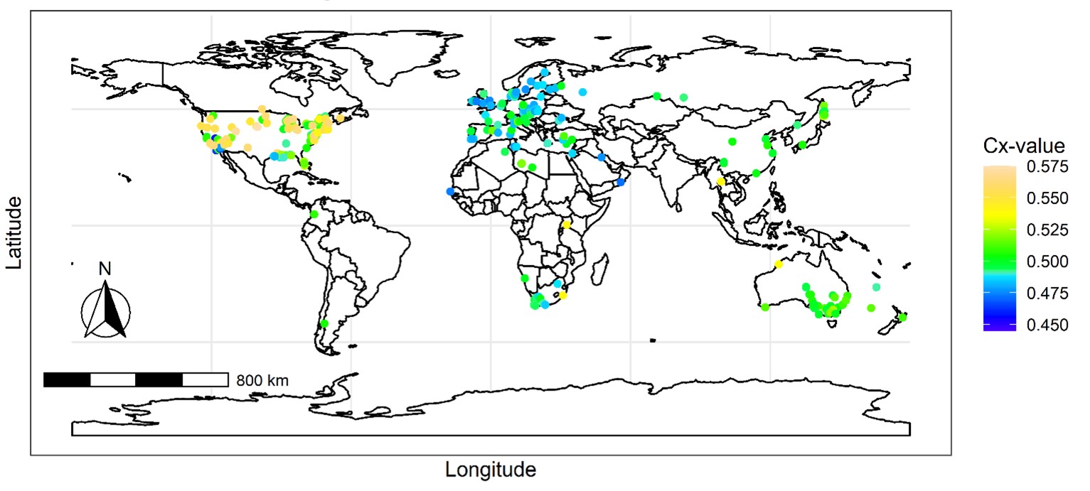 map of showing global variation in monoploid genome size